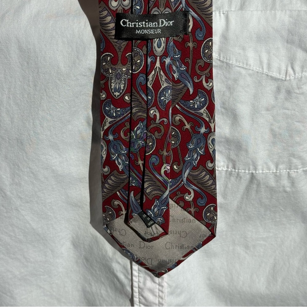 Vintage Christian Dior Monsieur Silk Tie Red Paisley Baroque Designer Necktie